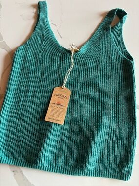 Faherty Teal Ribbed V-Neck Knit Tank